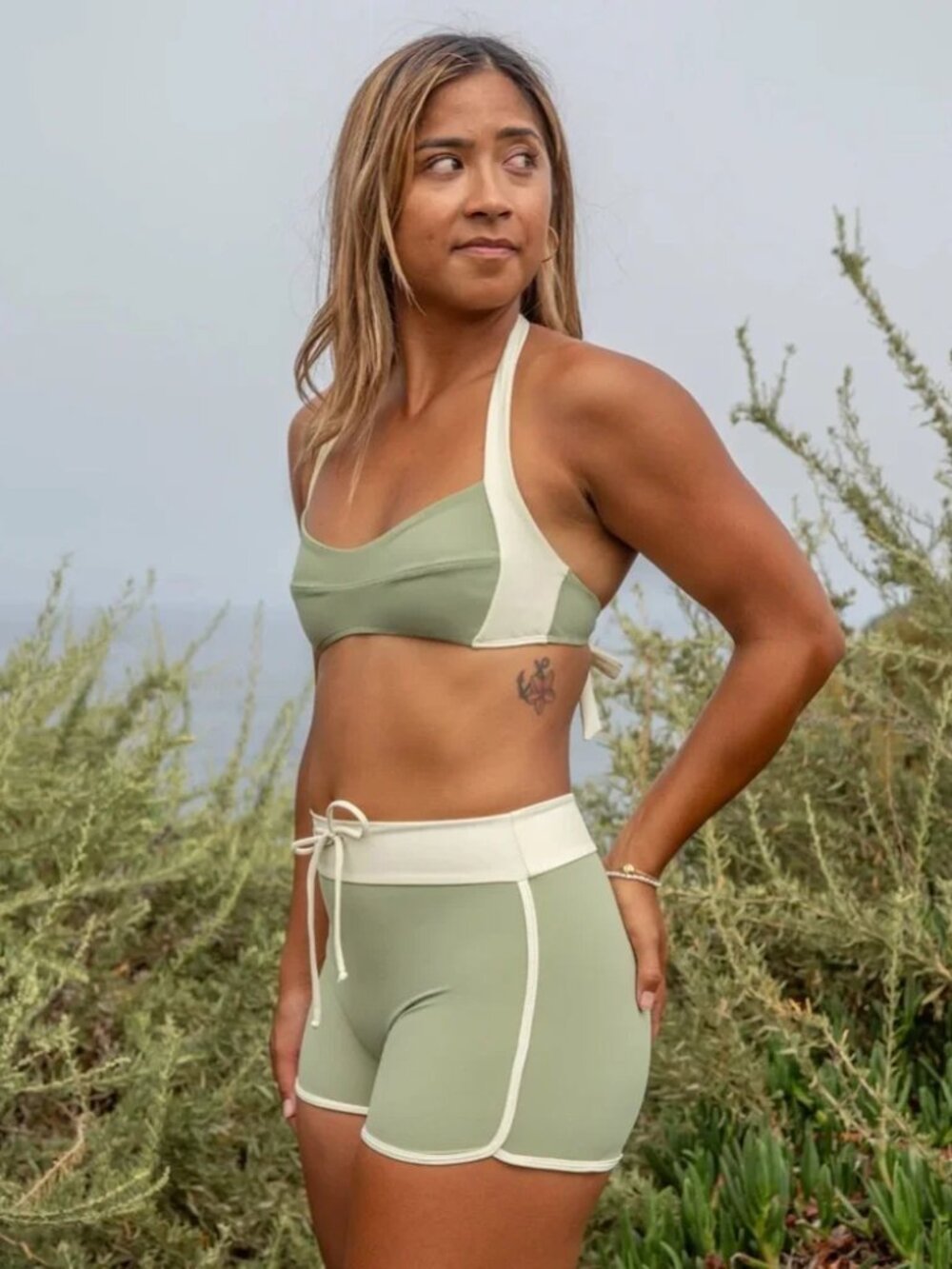 New Seea Becca Halter Straps Cottage Green Swim Bikini Top Size XL NWOT